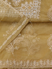 Neck Embroidered Organza Unstitched Suit With Dupatta