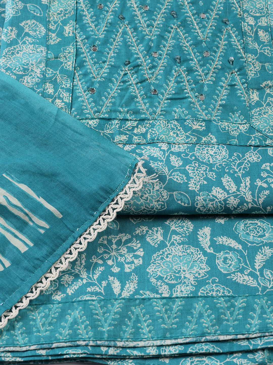 Printed Cotton Blend Unstitched Suit With Dupatta