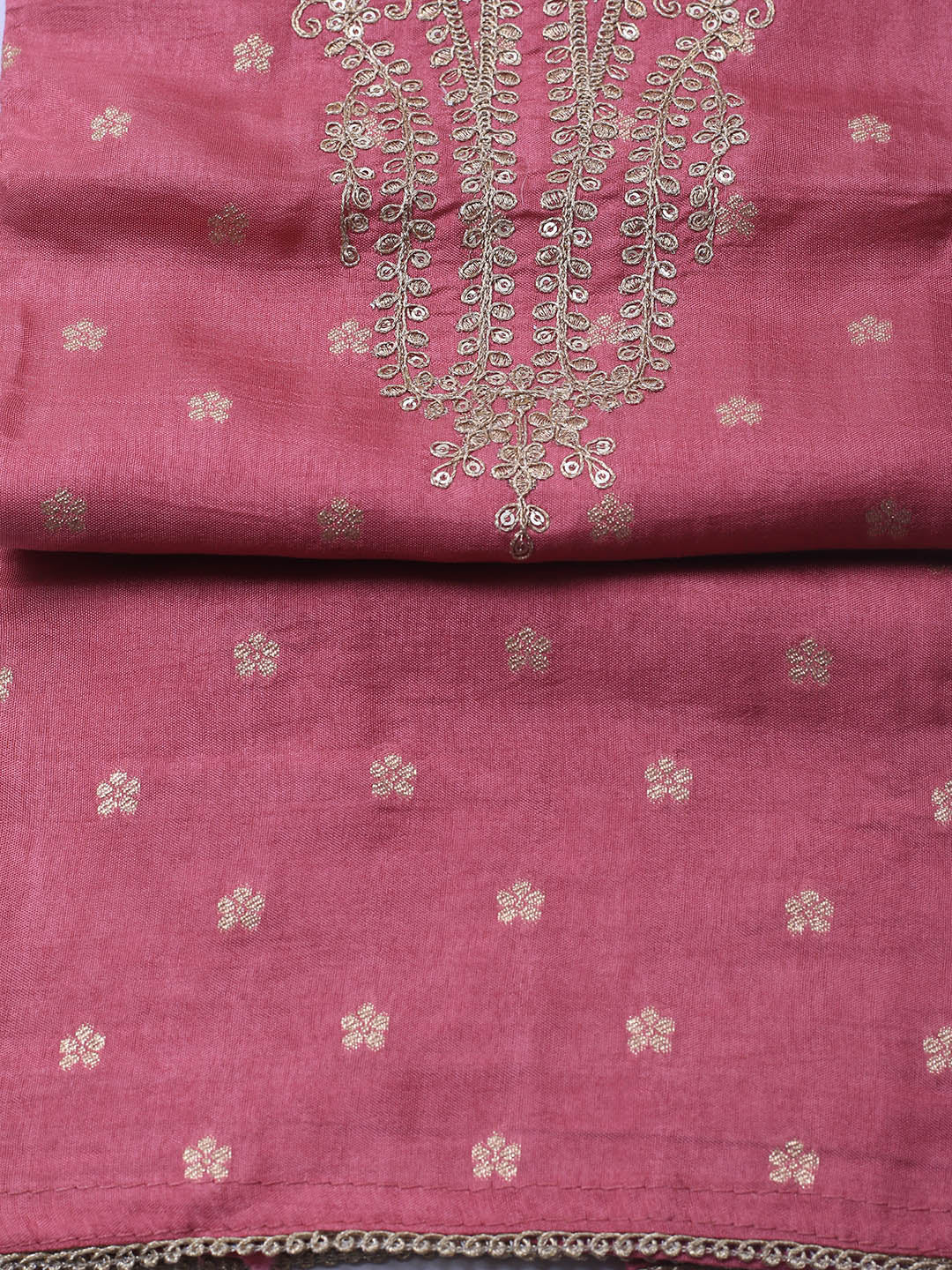 Neck Embroidery Chanderi Unstitched Suit With Dupatta