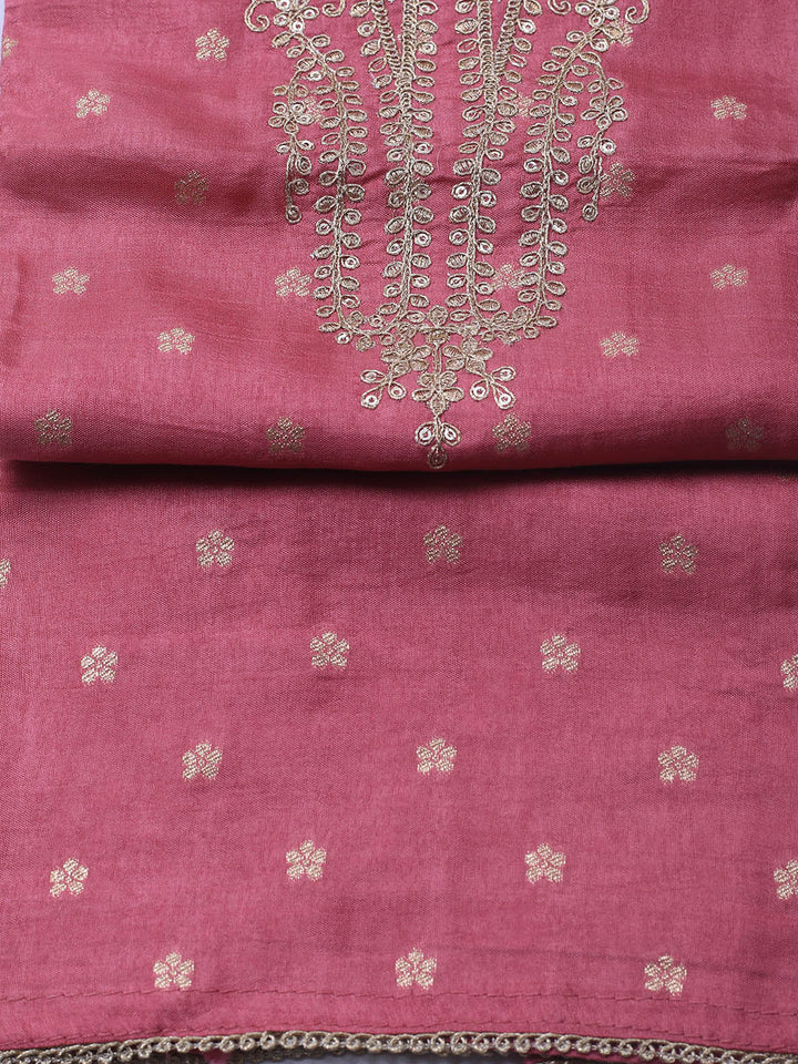 Neck Embroidery Chanderi Unstitched Suit With Dupatta