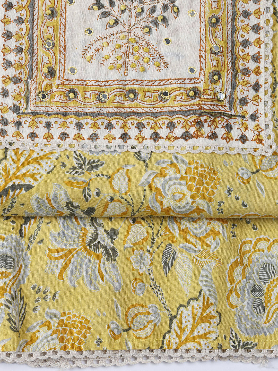 Neck Work Cotton Blend Unstitched Suit With Dupatta