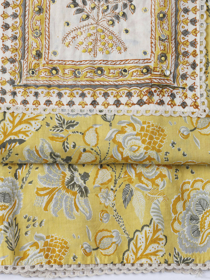 Neck Work Cotton Blend Unstitched Suit With Dupatta