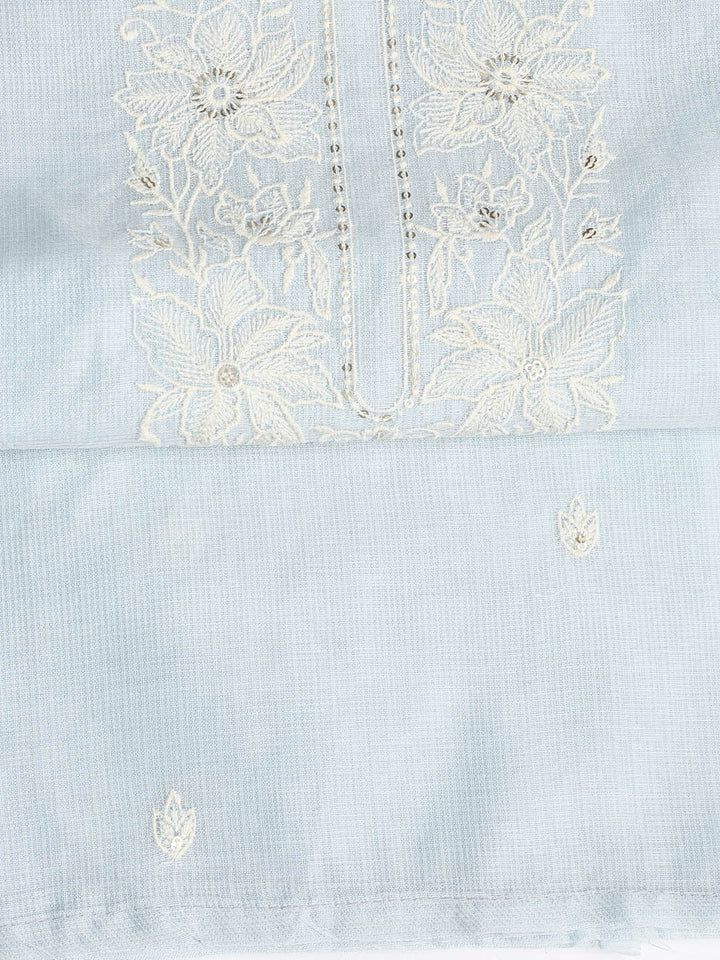 Neck Embroidered Cotton Blend Unstitched Suit With Dupatta