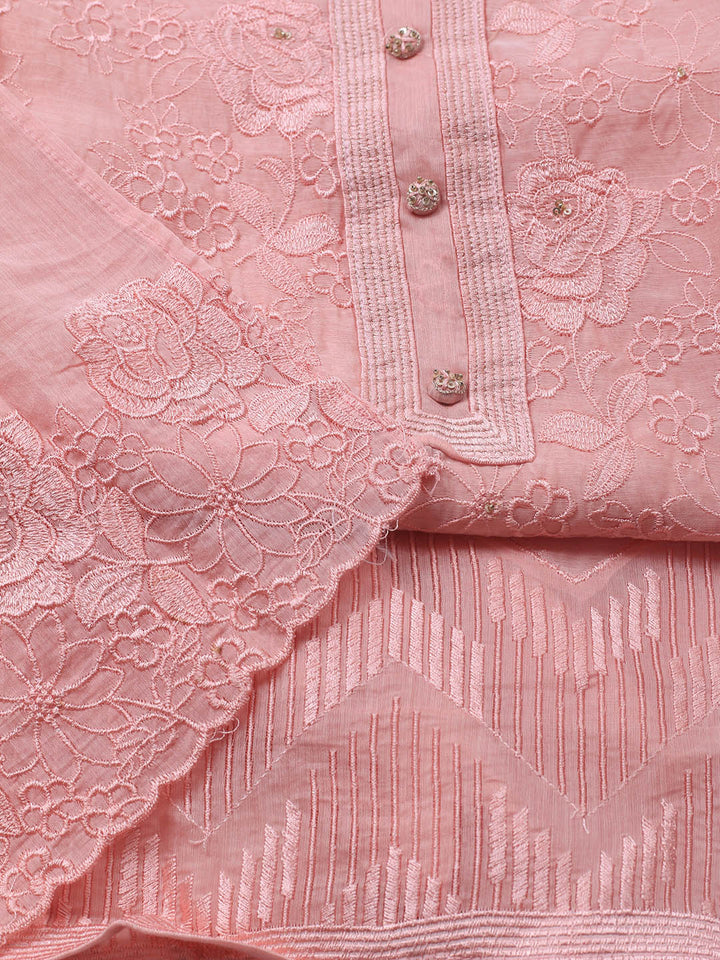 Embroidered Chanderi Unstitched Suit With Dupatta
