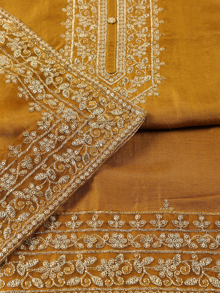 Neck Embroidered Chanderi Unstitched Suit With Dupatta