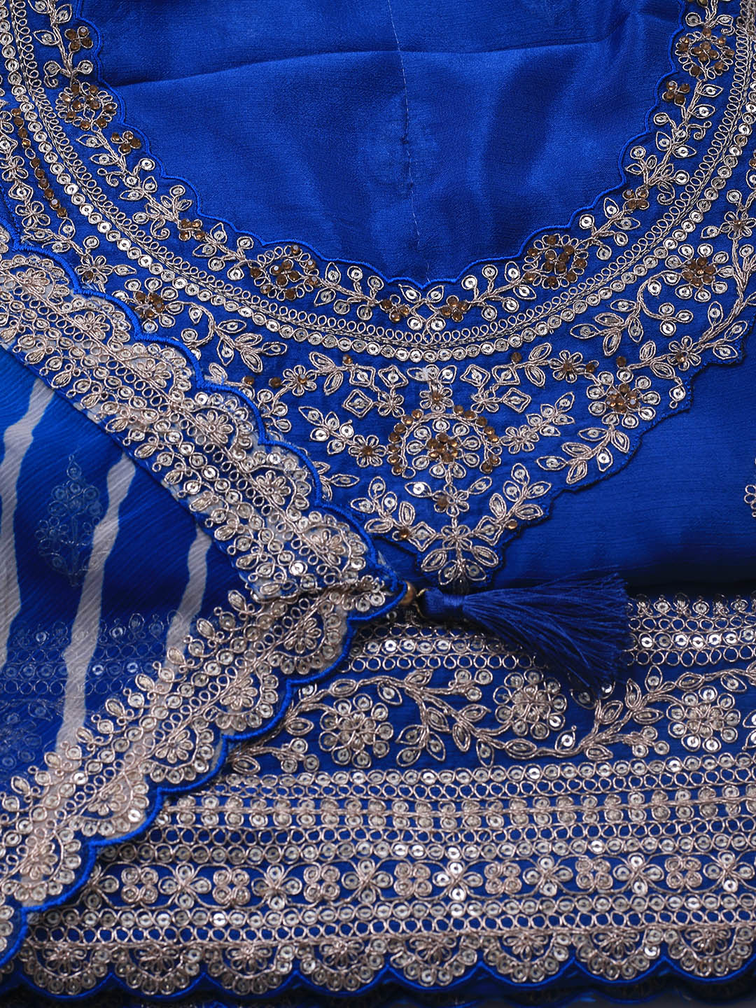 Embroidered Art Silk Unstitched Suit Piece With Dupatta