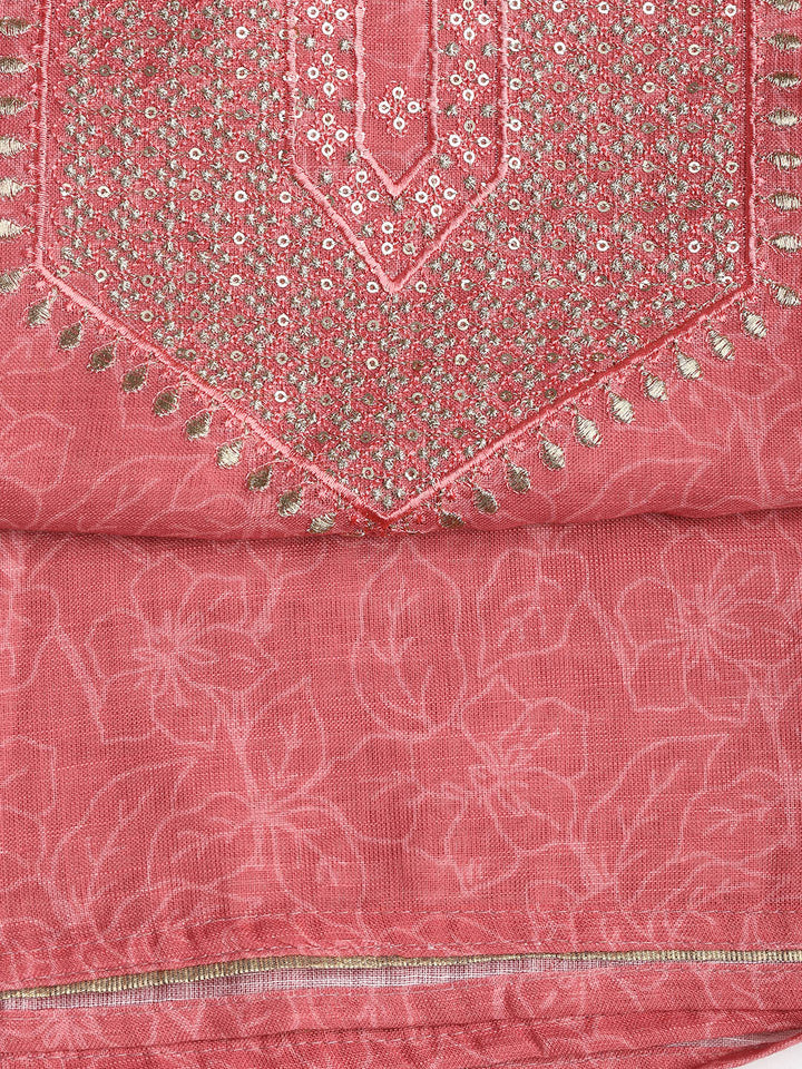 Neck Embroidered Cotton Blend Unstitched Suit With Dupatta