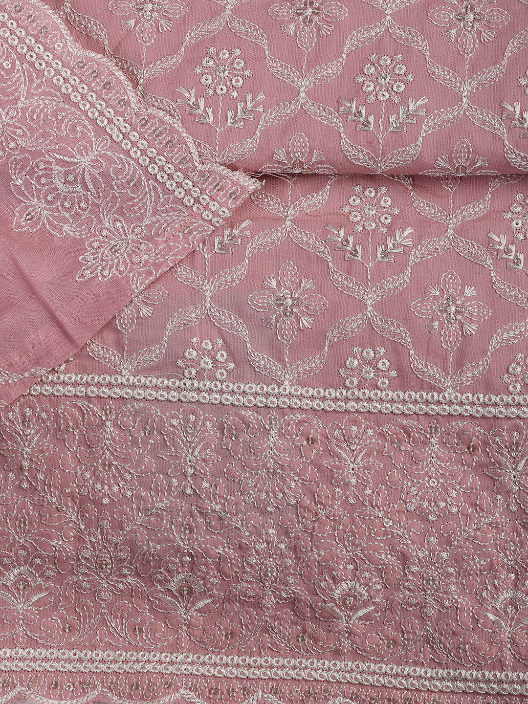 Embroidered Cotton Blend Unstitched Suit Piece With Dupatta