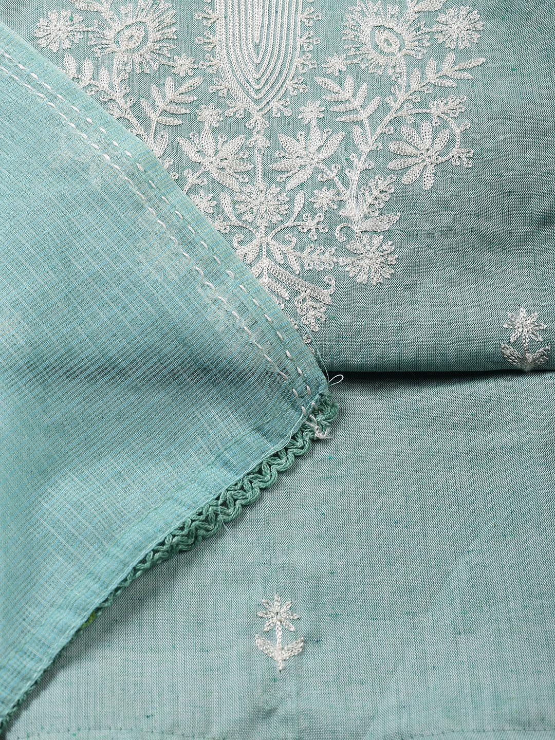 Neck Embroidered Cotton Blend Unstitched Suit Piece With Dupatta