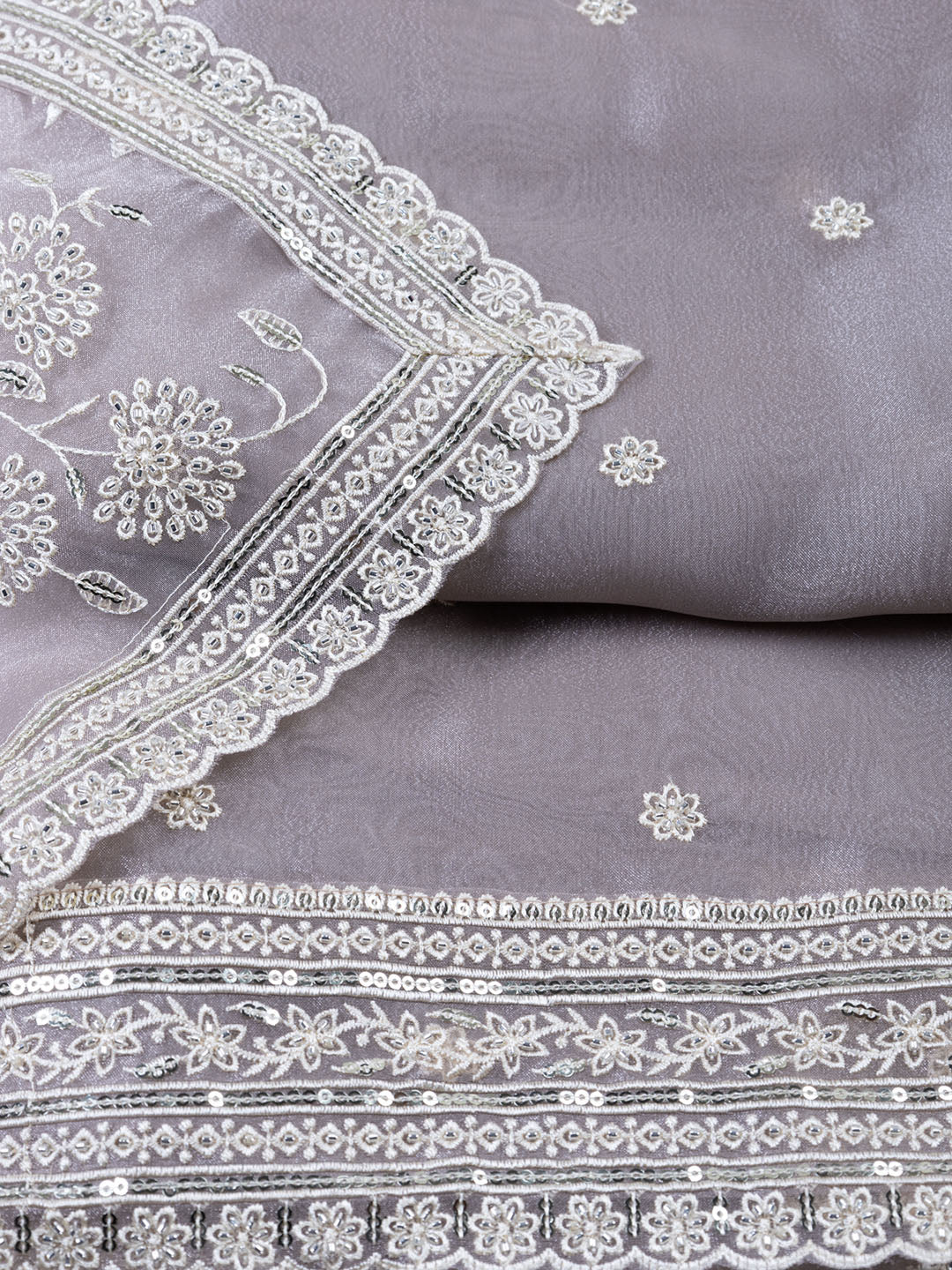Embroidered Organza Unstitched Suit With Dupatta