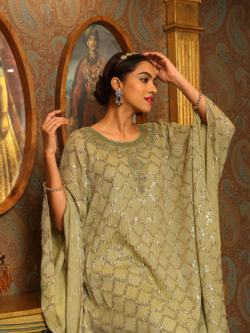 Sequin Embroidered Georgette Kaftan Kurti With Pants