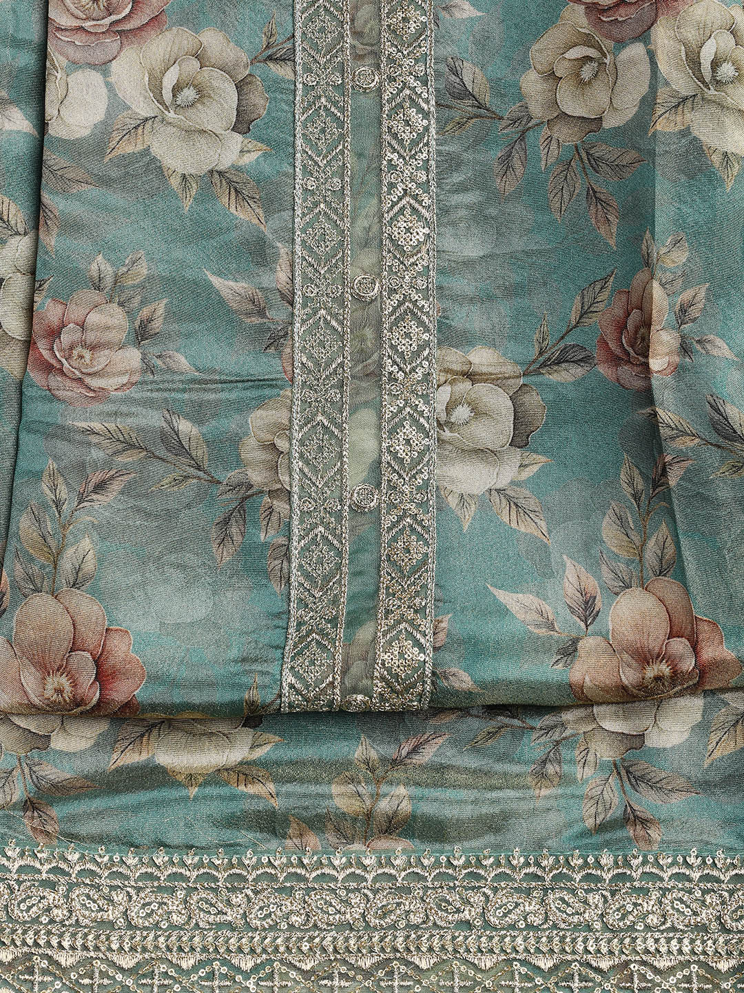 Patch Neck Art Silk Unstitched Suit With Dupatta