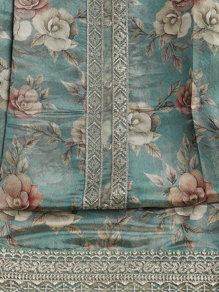 Patch Neck Art Silk Unstitched Suit With Dupatta