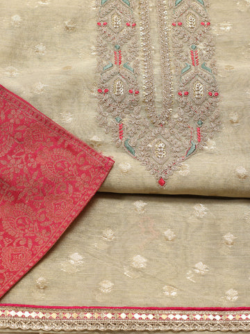 Embroidered Chanderi Unstitched Suit With Dupatta