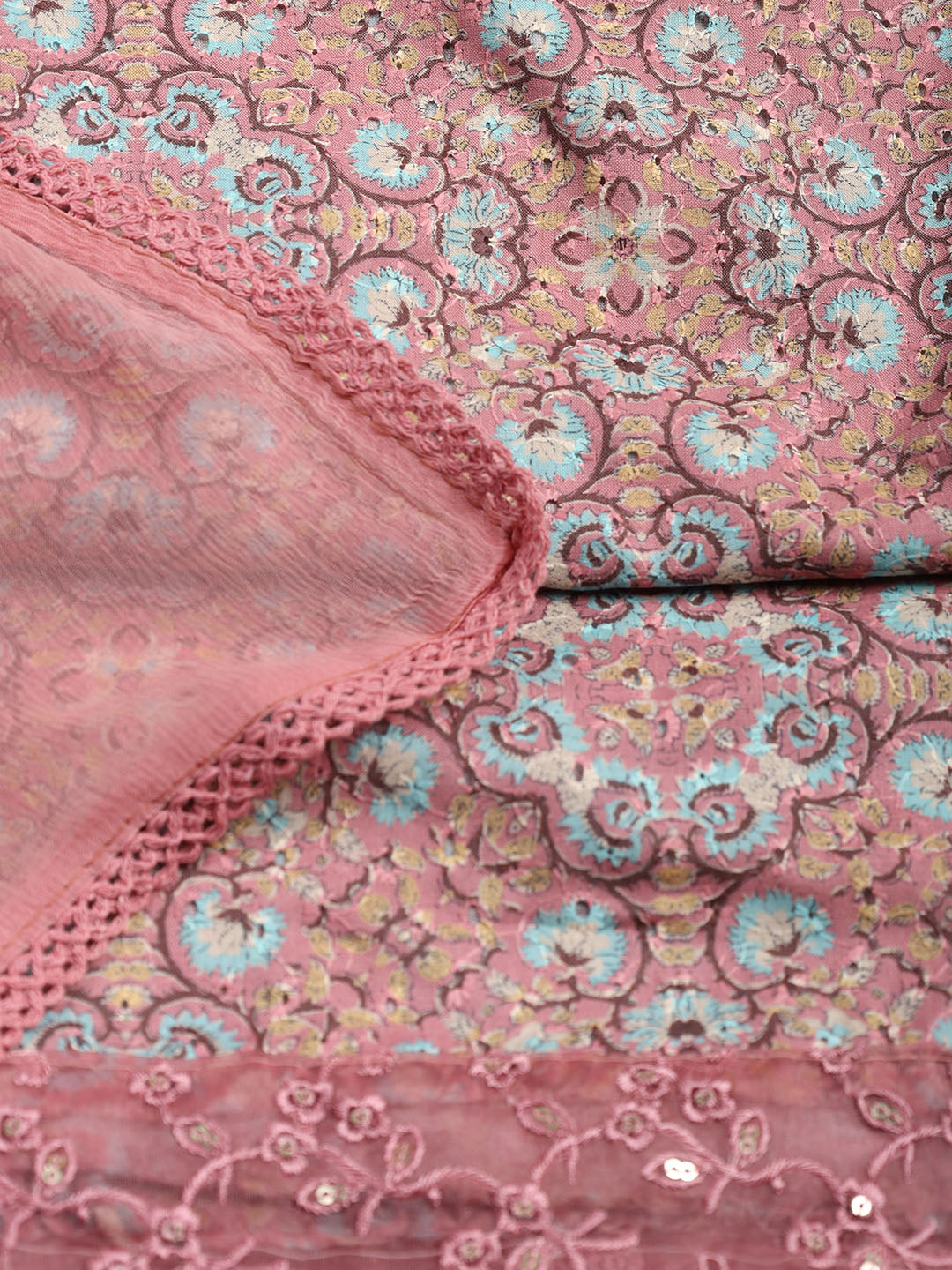 Printed Cotton Blend Unstitched Suit Piece With Dupatta