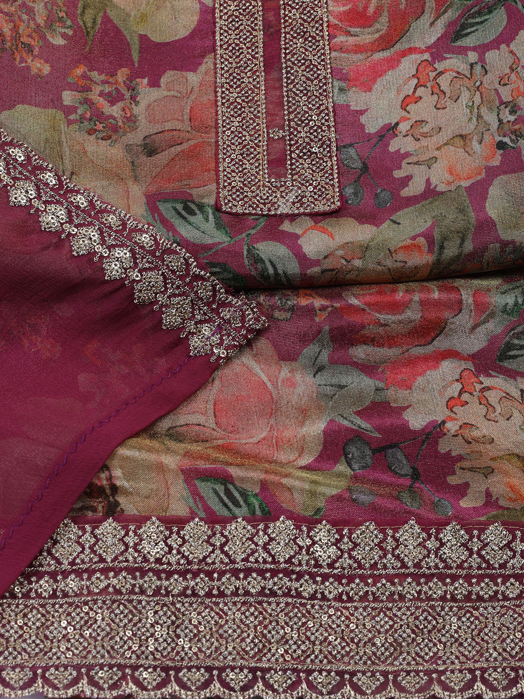 Neck Embroidered Tissue Unstitched Suit With Dupatta