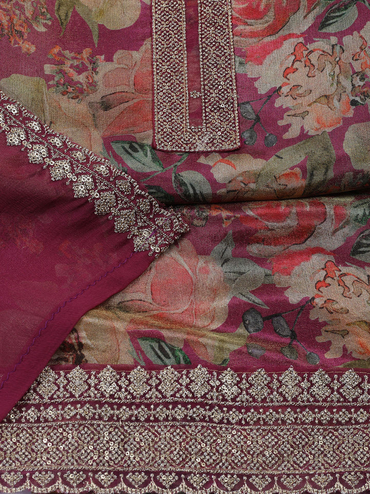 Neck Embroidered Tissue Unstitched Suit With Dupatta