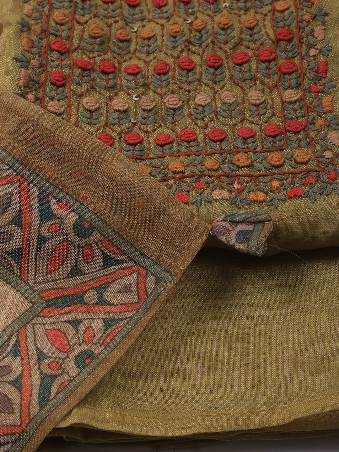 Embroidered Tissue Unstitched Suit Piece With Dupatta