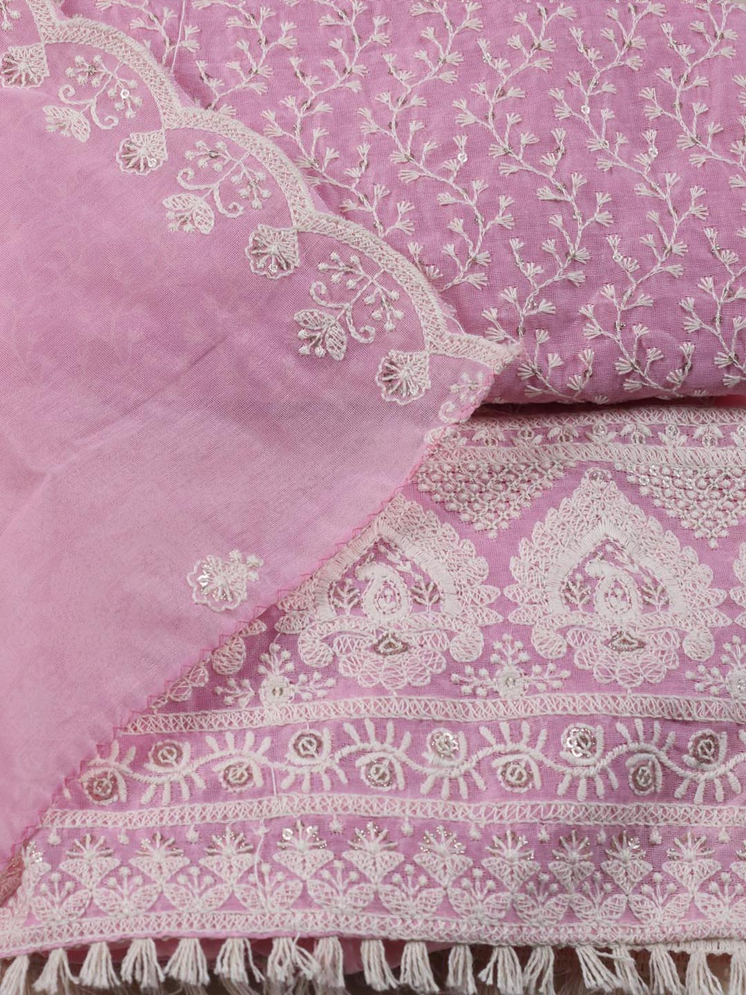 Embroidered Chanderi Unstitched Suit Piece With Dupatta