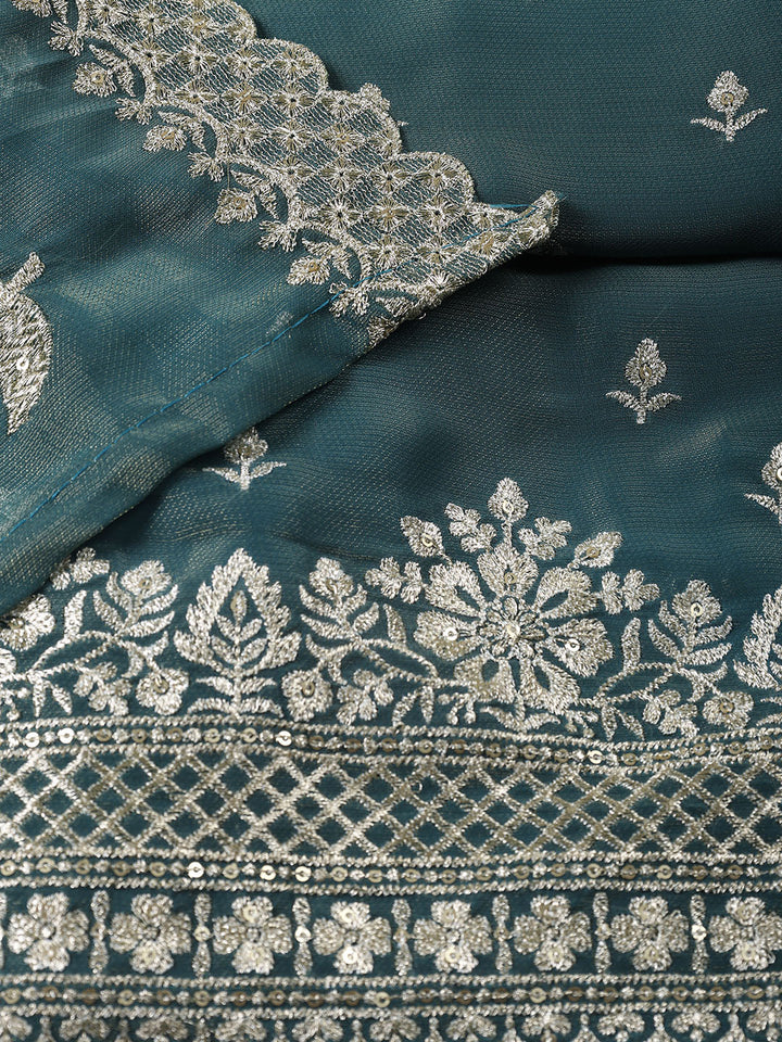 Neck Embroidered Tissue Unstitched Suit With Dupatta
