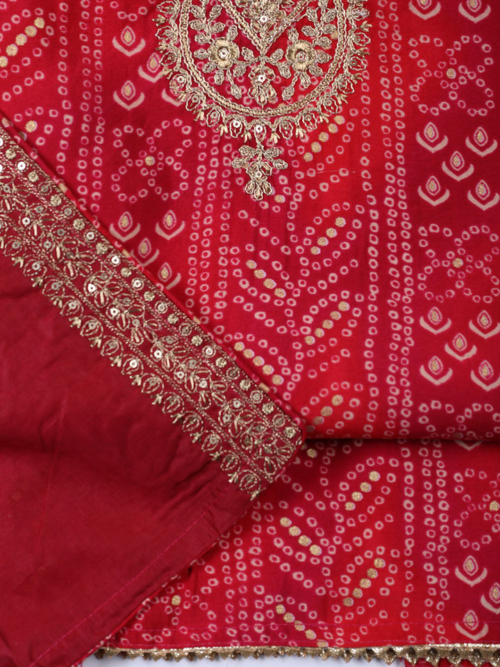 Neck Embroidered Cotton Blend Unstitched Suit With Dupatta