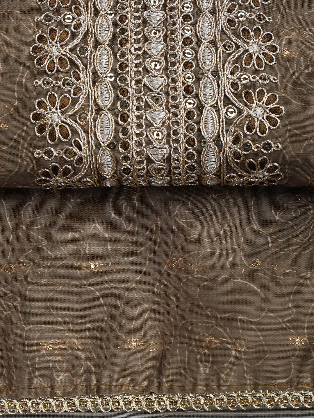 Neck Embroidery Chanderi Unstitched Suit With Dupatta