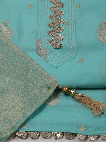 Neck Embroidered Chanderi Unstitched Suit Piece With Banarsi Dupatta