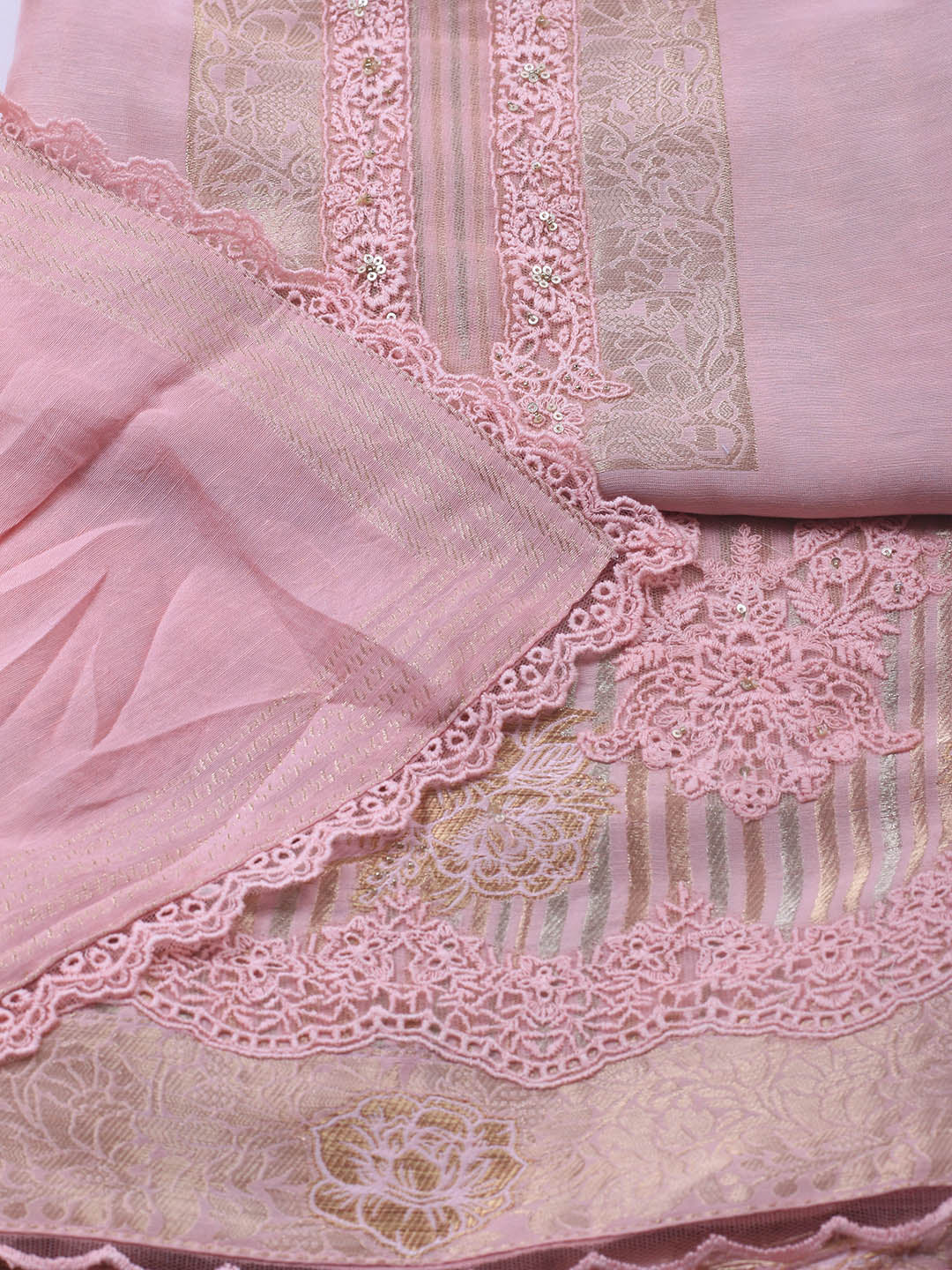 Embroidery Linen Unstitched Suit With Dupatta