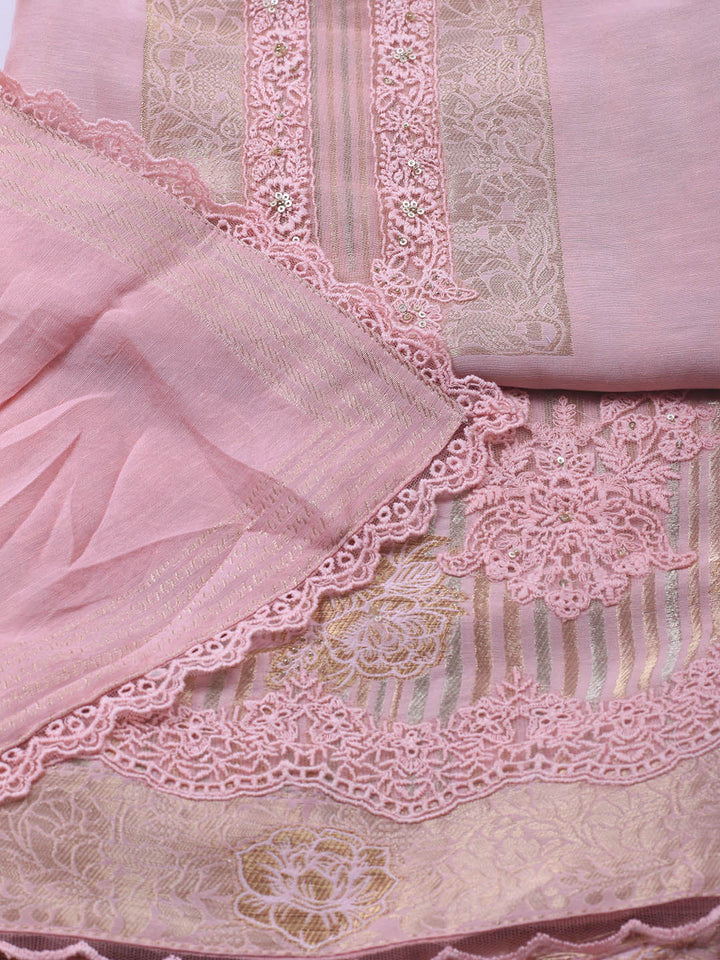 Embroidery Linen Unstitched Suit With Dupatta