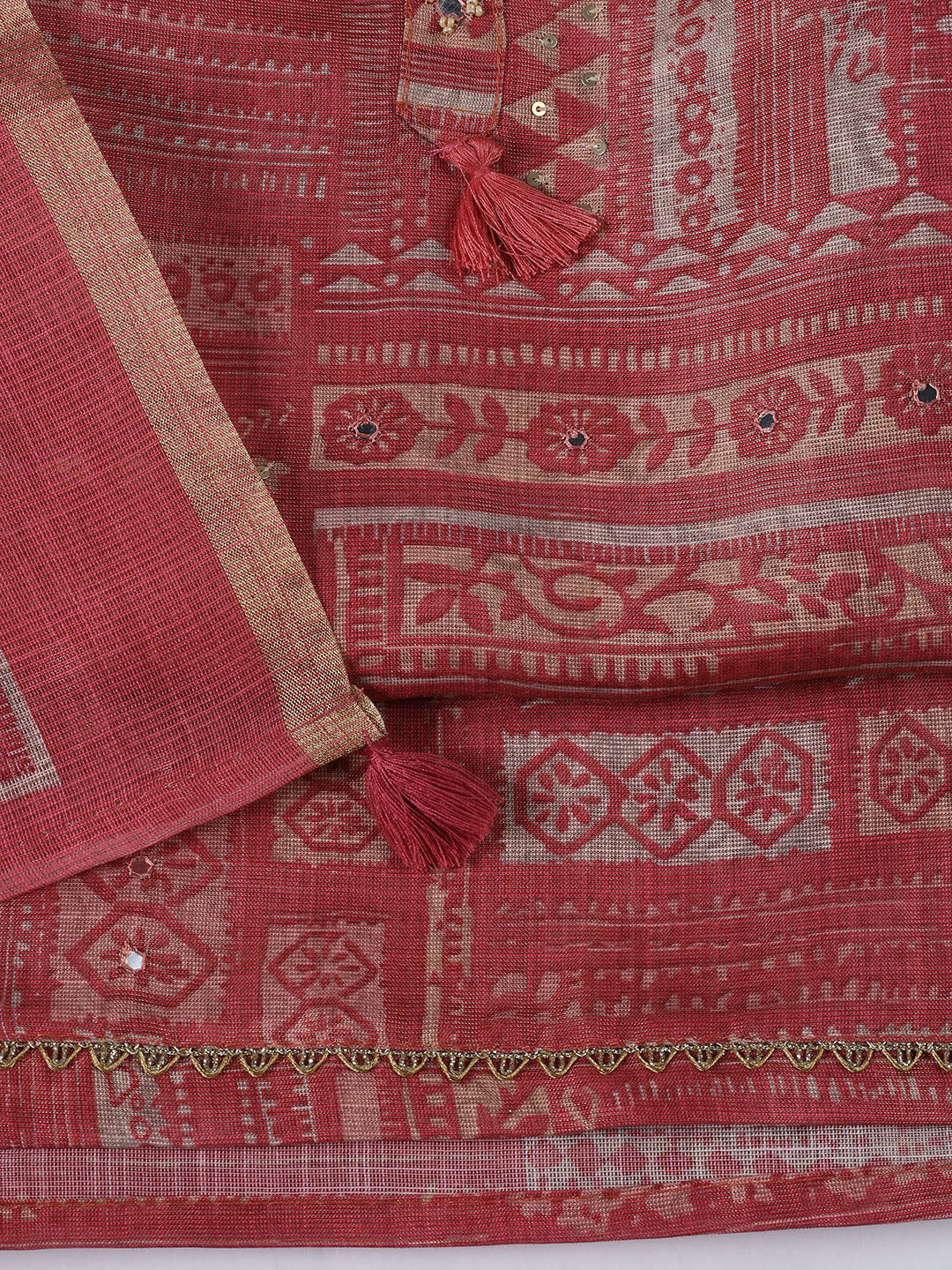 Neck Embroidered Tissue Unstitched Suit With Dupatta
