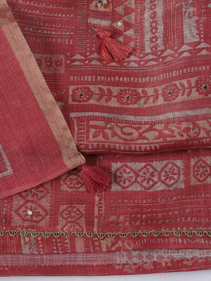 Neck Embroidered Tissue Unstitched Suit With Dupatta