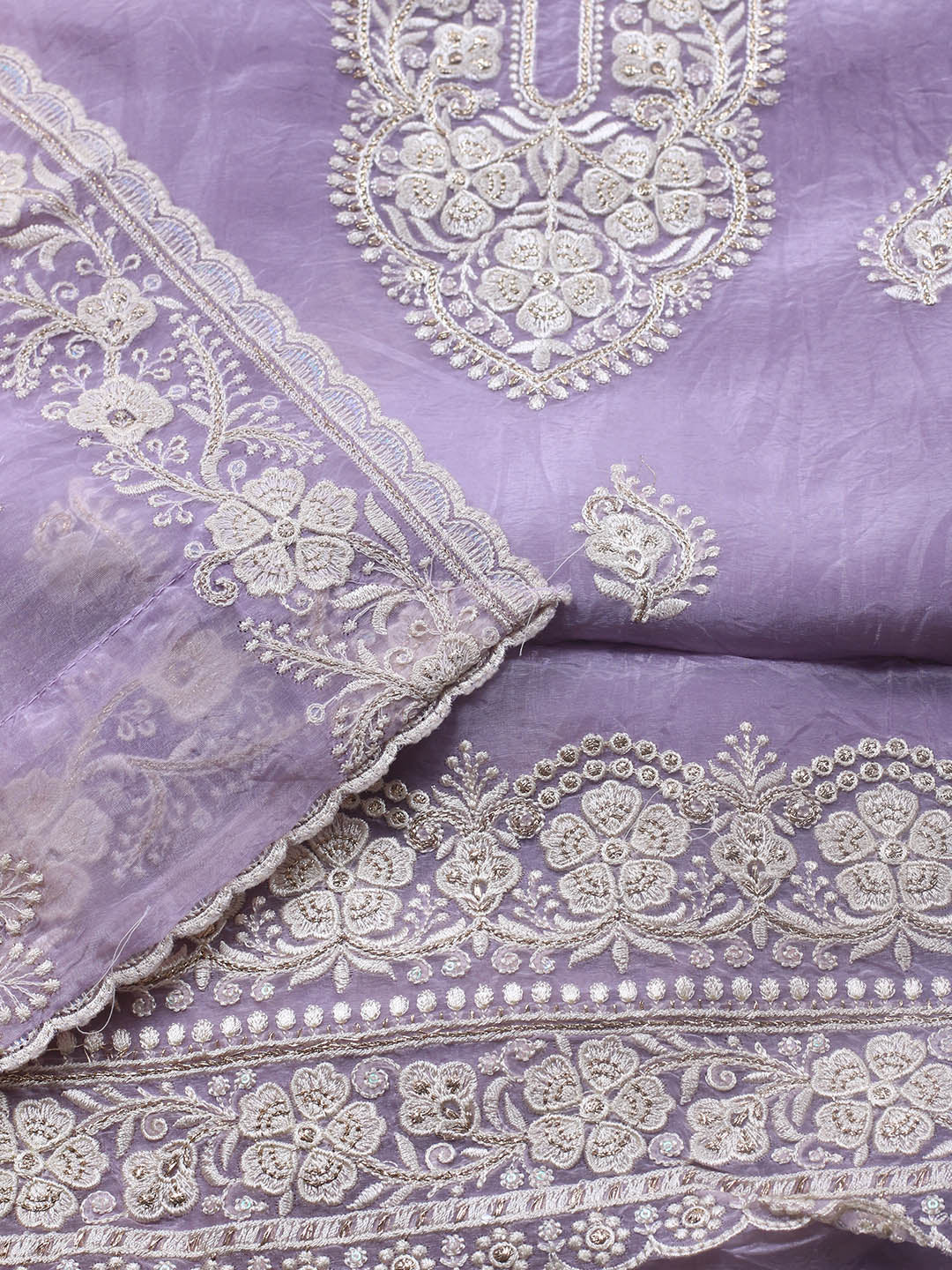 Neck Embroidery Organza Unstitched Suit Piece With Dupatta