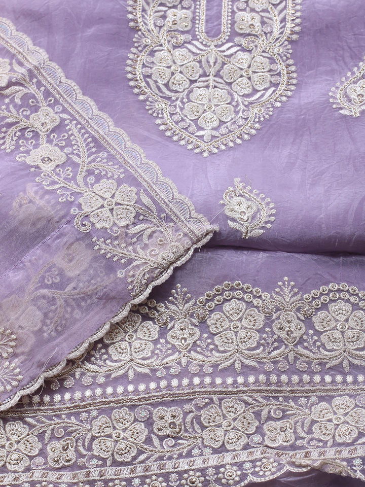 Neck Embroidery Organza Unstitched Suit Piece With Dupatta