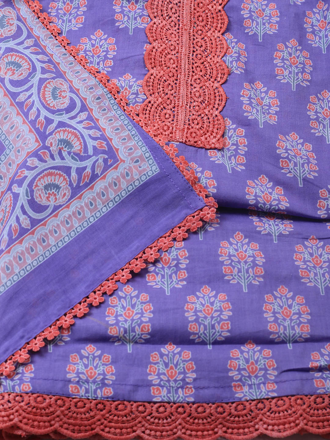 Printed Cotton Blend Unstitched Suit Piece With Dupatta
