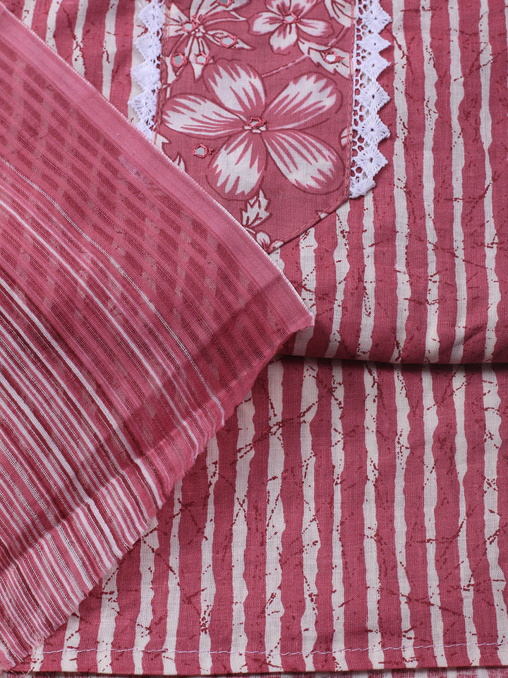 Printed Cotton Blend Unstitched Suit With Dupatta