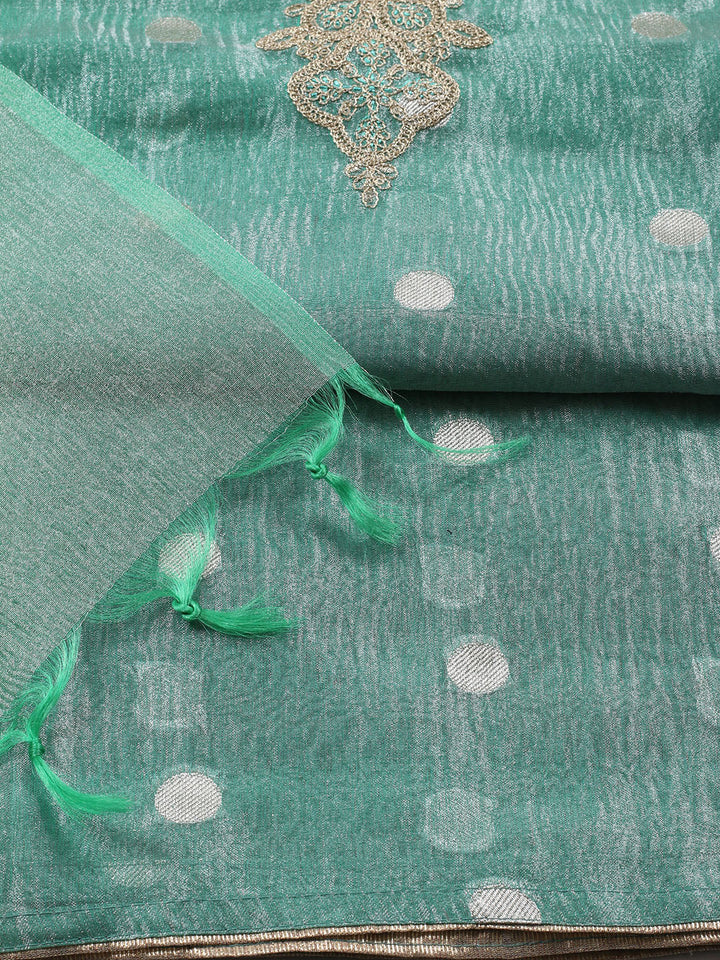 Neck Embroidered Tissue Unstitched Suit Piece With Dupatta