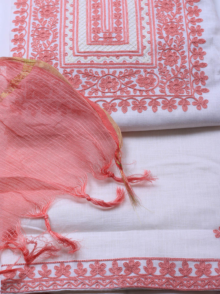 Neck Embroidery Cotton Blend Unstitched Suit With Dupatta