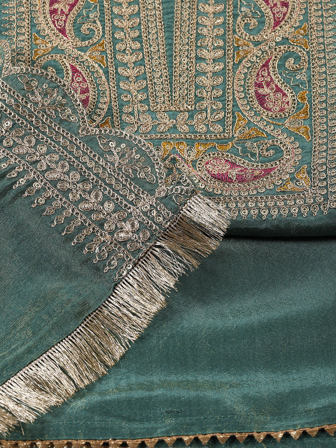 Neck Embroidered Tissue Unstitched Suit With Dupatta
