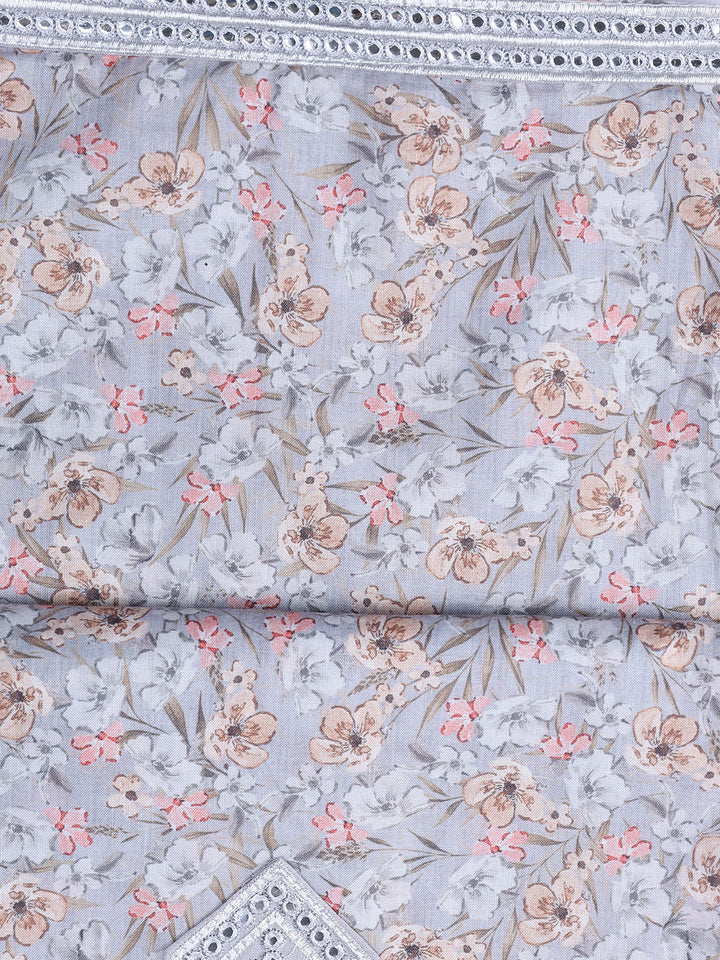 Printed Cotton Blend Unstitched Suit With Dupatta