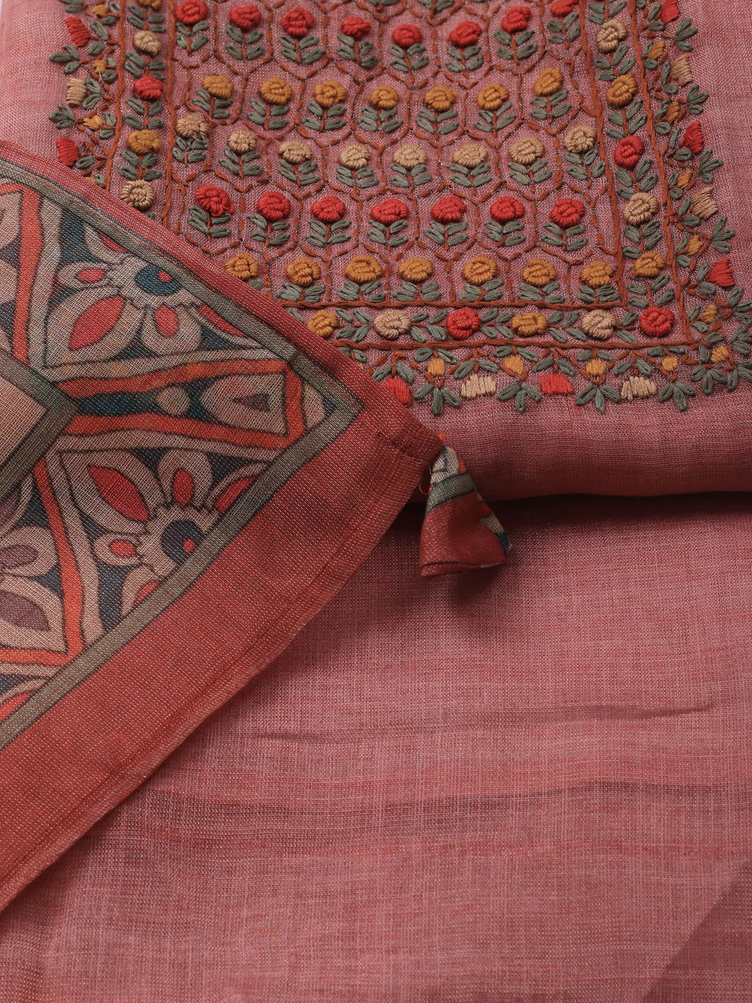 Embroidered Tissue Unstitched Suit Piece With Dupatta