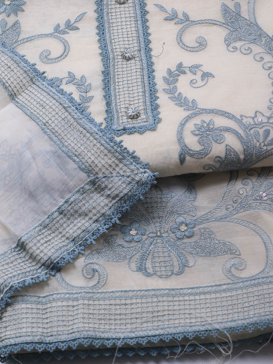 Embroidered Chanderi Unstitched Suit With Dupatta