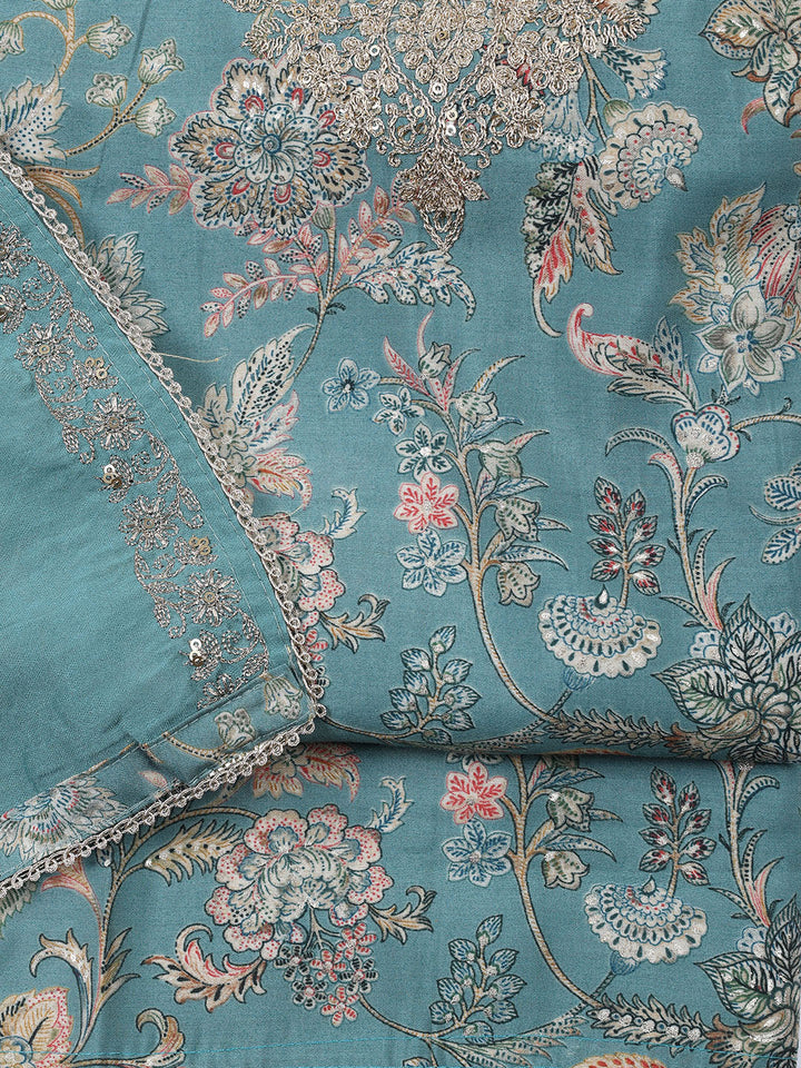 Neck Embroidered Cotton Blend Unstitched Suit With Dupatta