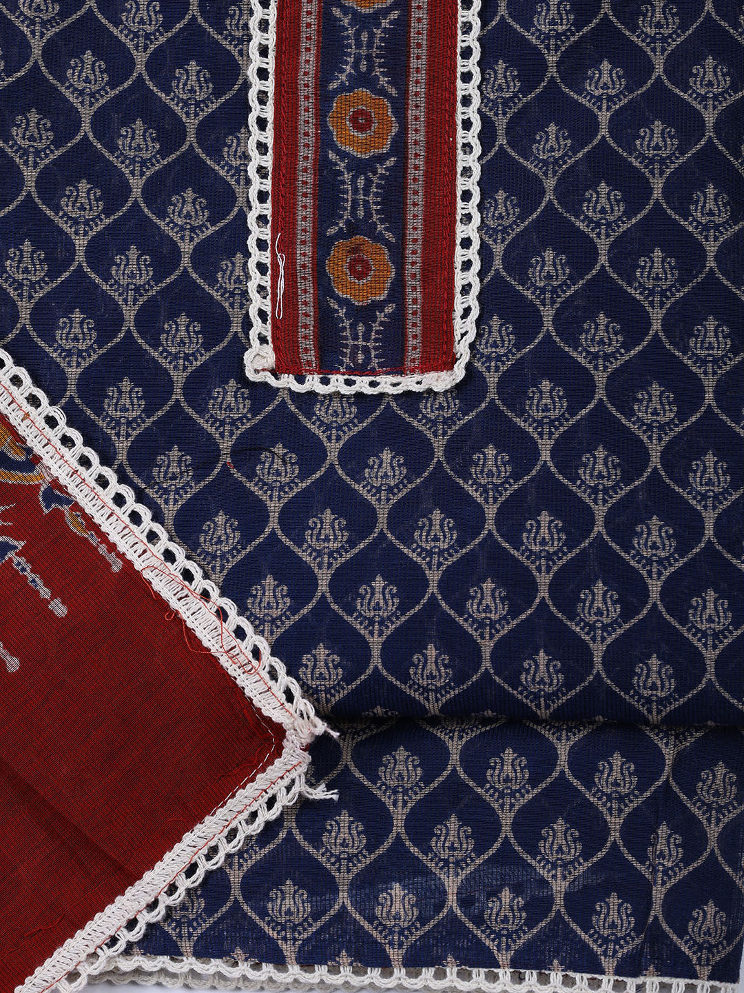 Printed Cotton Blend Unstitched Suit With Dupatta