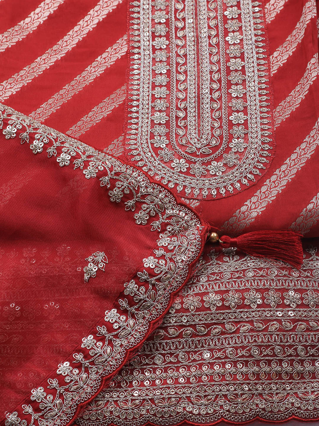 Zari Jaal Art Silk Unstitched Suit Piece With Dupatta