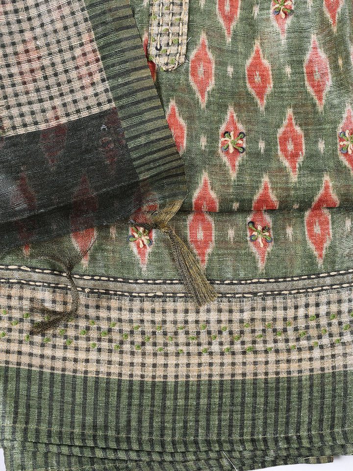 Kantha Work Chanderi Unstitched Suit With Dupatta
