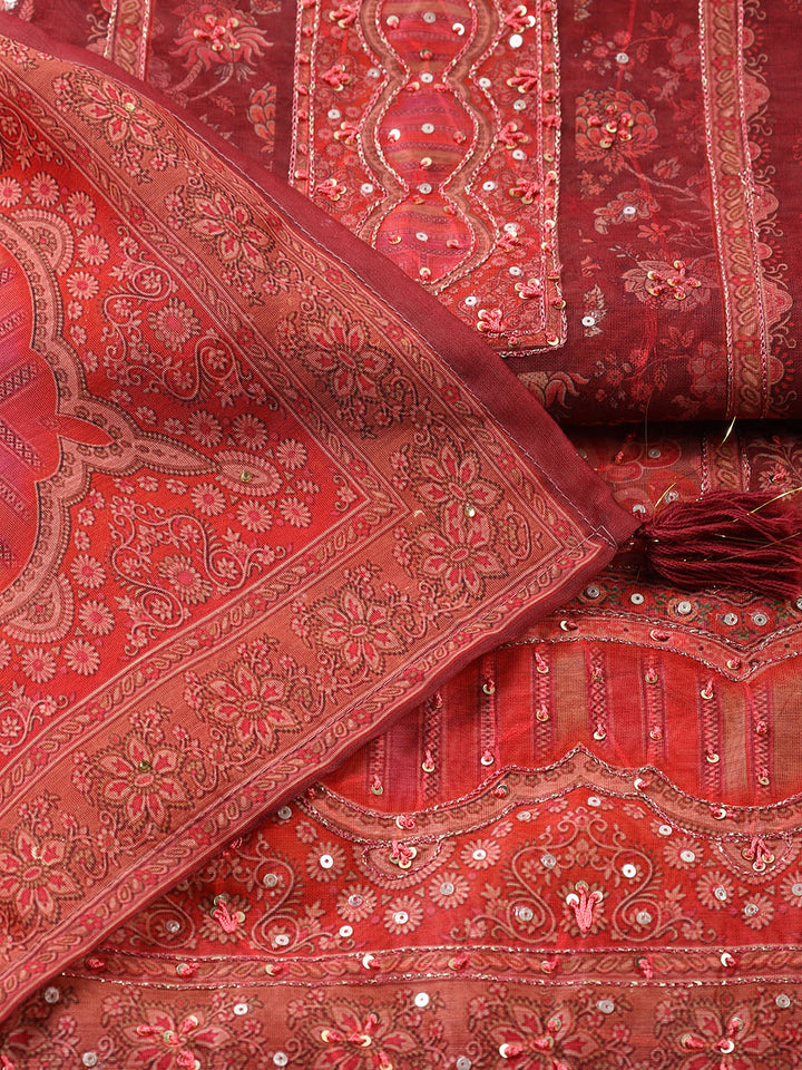 Embroidered Chanderi Unstitched Suit With Dupatta