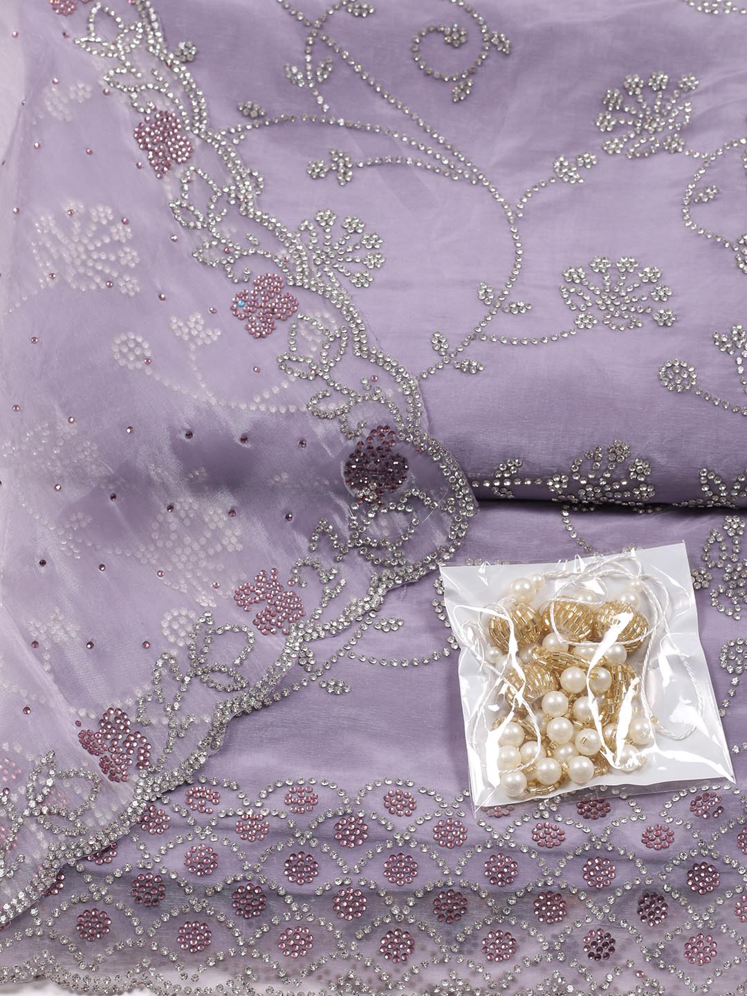 Stone Embroidery Organza Unstitched Suit Piece With Dupatta