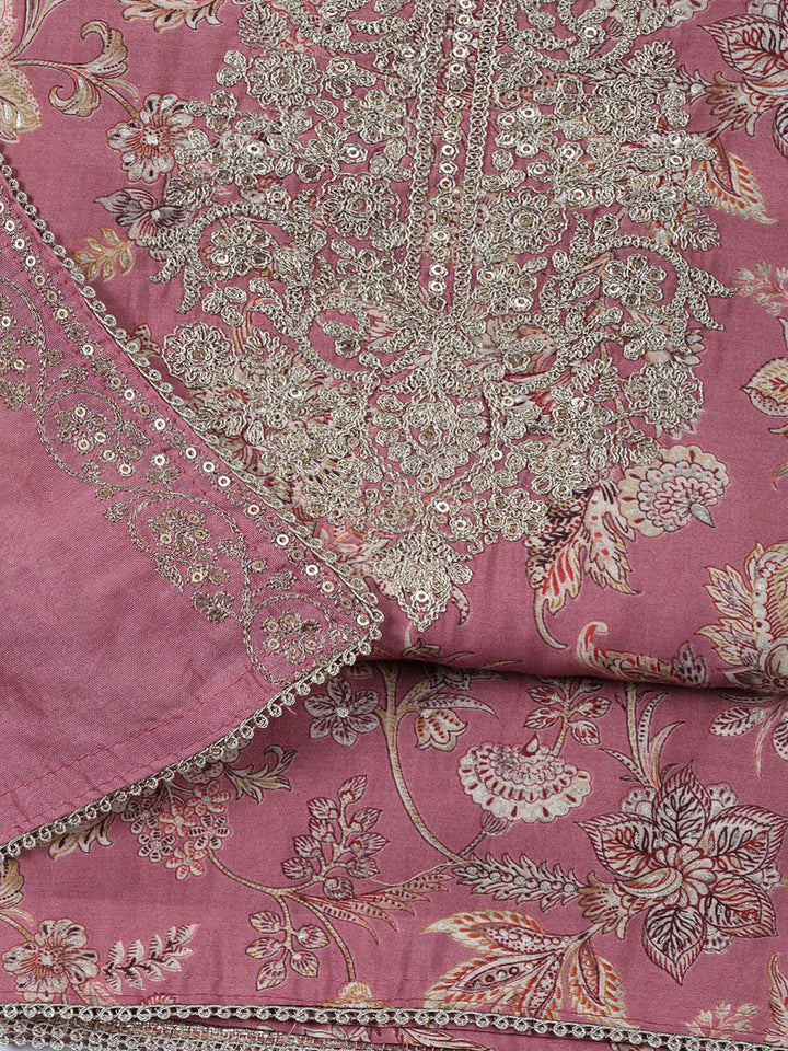 Neck Embroidered Cotton Blend Unstitched Suit With Dupatta