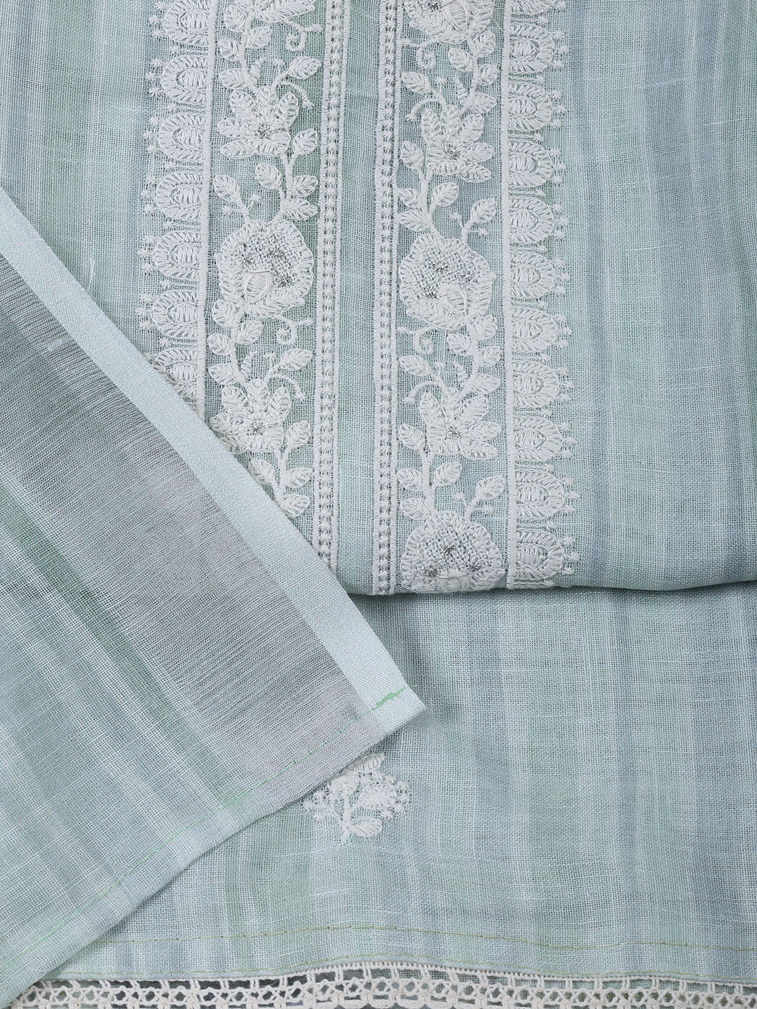 Neck Embroidery Linen Unstitched Suit With Dupatta