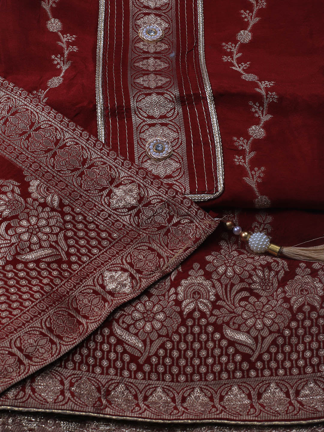 Embroidery Chanderi Unstitched Suit With Dupatta